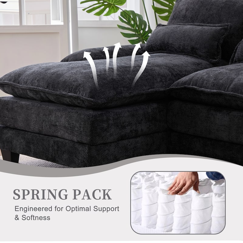 6-seat Chenille Upholstered Modern U-shaped Sectional Multifunctional Sofa with 2 Cup Holders,Pull-out Storage Space