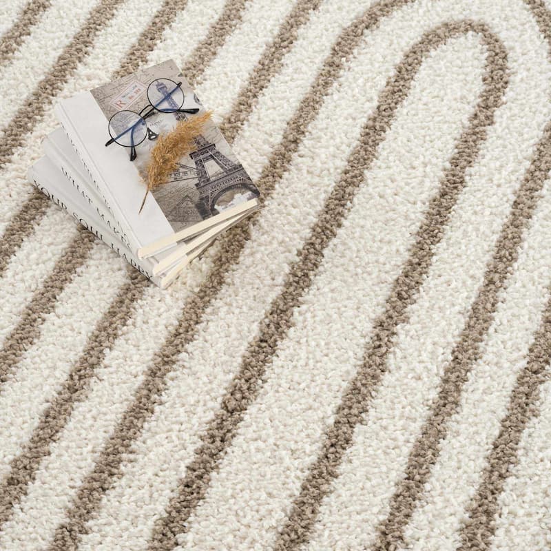 Hauteloom Jola Living Room, Bedroom Area Rug - Plush Pile - Bone, Taupe, Cloud Gray - 6'7" x 9'