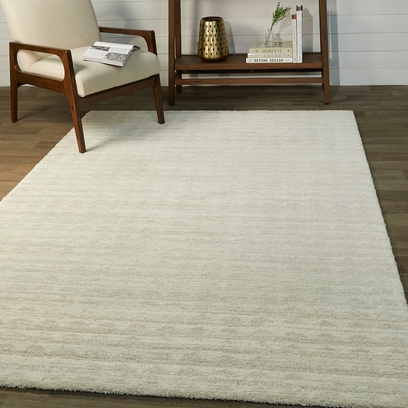 Sawyer Geometric Wave Pattern Modern Plush Area Rug - 5'3" x 7' - Light Grey - Rectangle