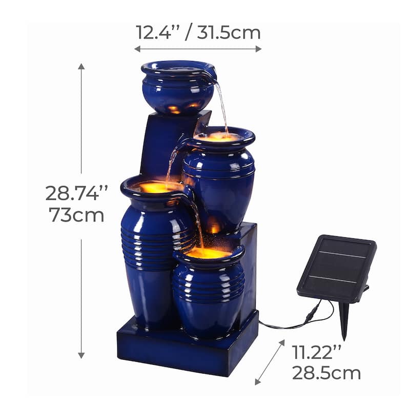 Teamson Home 28.74" 4-Tier Outdoor Fountain with LED Lights, Solar Powered, Weather-Resistant Faux Stone for Garden & Patio