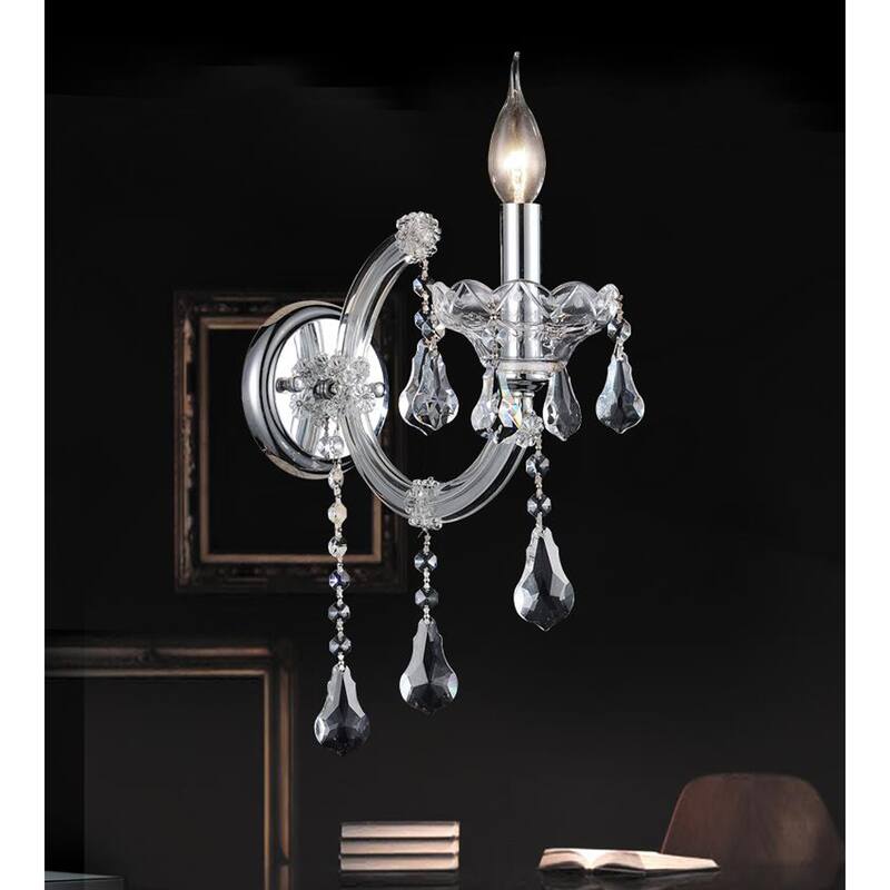 Maria Theresa 1 Light 5in Chrome Wall Sconce with Crystals - Chrome