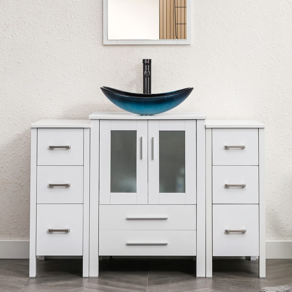 48" Bathroom Vanity Set Vessel Sink Faucet W/ Small Cabinet Combo