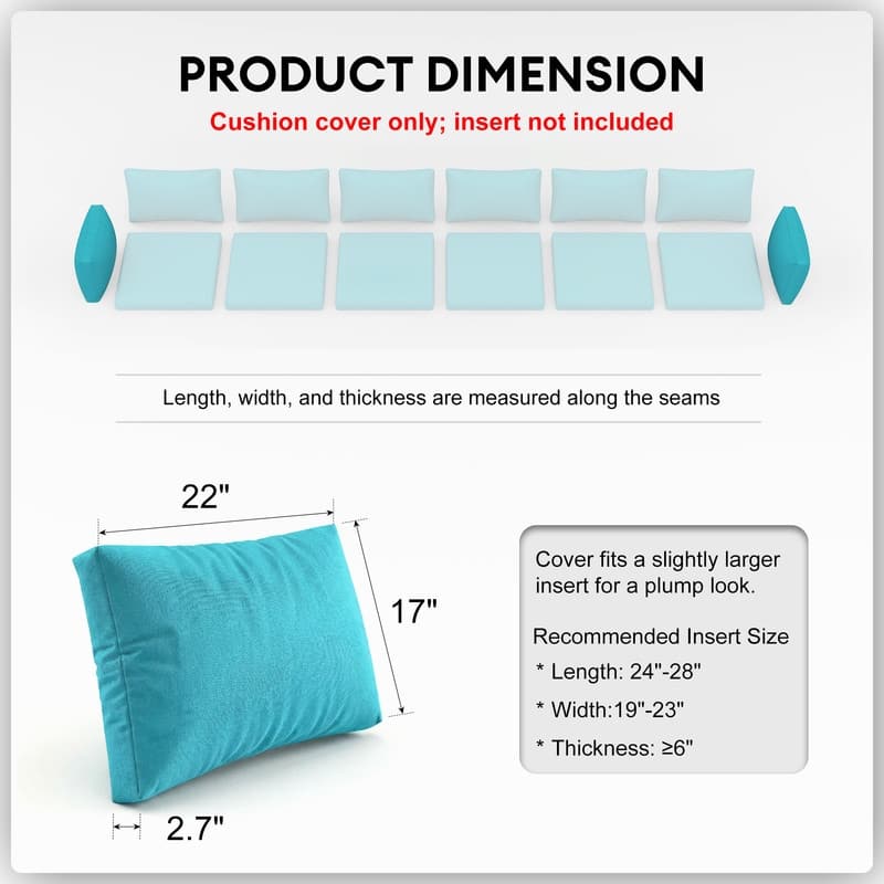 FINCATI 28" × 28" Outdoor Cushion Cover, Sofa Cushion Replacement Slipcover, Patio Seat Cover 28 Inches (COVER ONLY!)