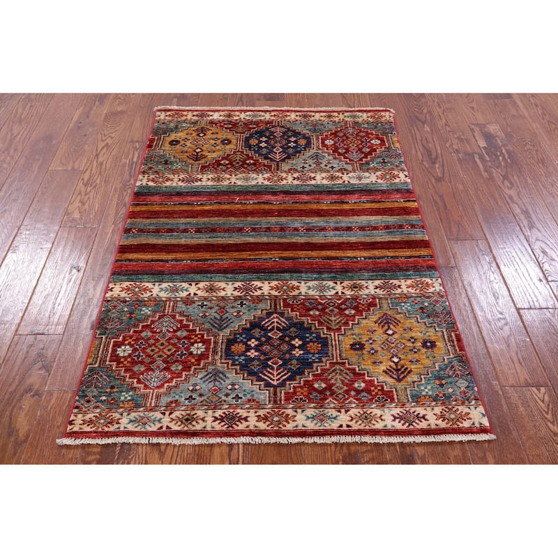 Golden Nile Khorjin Persian Gabbeh Hand Knotted Wool Rug - 3' 3" X 4' 10"