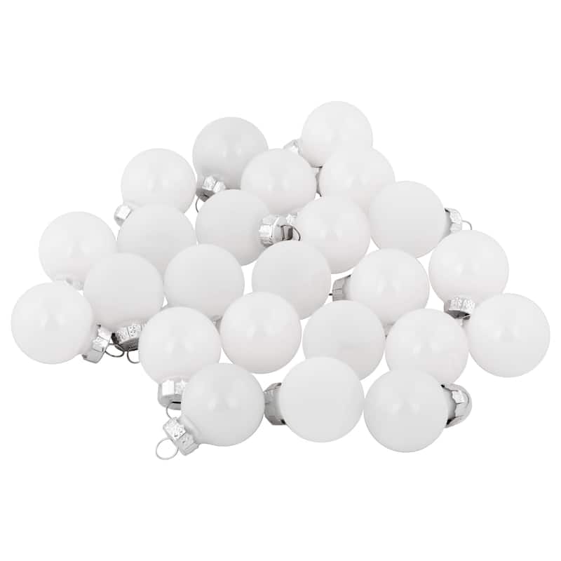 24ct White Shiny & Matte Glass Christmas Ball Ornaments 1-Inch (25mm) - 1"
