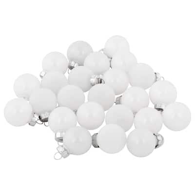 24ct White Shiny & Matte Glass Christmas Ball Ornaments 1-Inch (25mm) - 1"