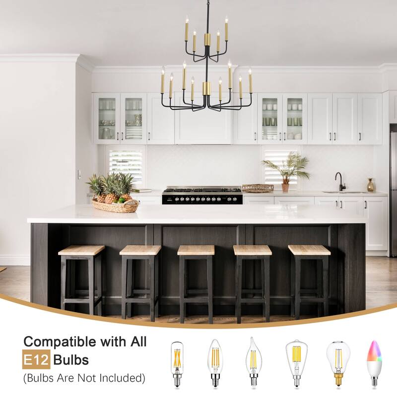 2-Tier Candle Style Chandelier Farmhouse Light Fixture for Living Room Kitchen Island Bedroom Entryway - N/A