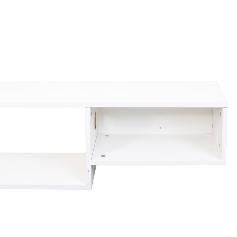 Modern Wall-Mounted Floating TV Stand with 20 Color LEDs and Charging Stations, for Living Room, White.