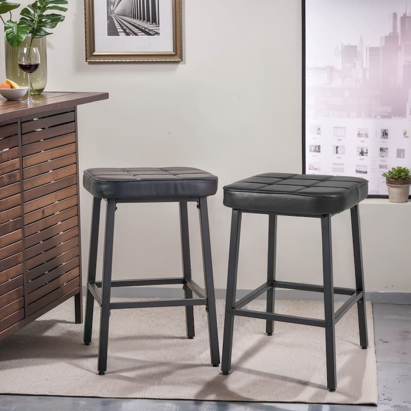 VECELO 24 Inch Counter Height Bar Stools, Backless Bar Stools Set of 2/4/6, Leather Kitchen Stools