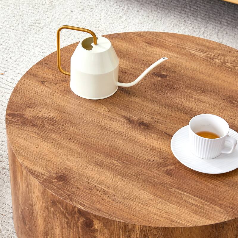 27.5" Modern Round Coffee Table with Fashionable Pattern and Stable Base for Living Room