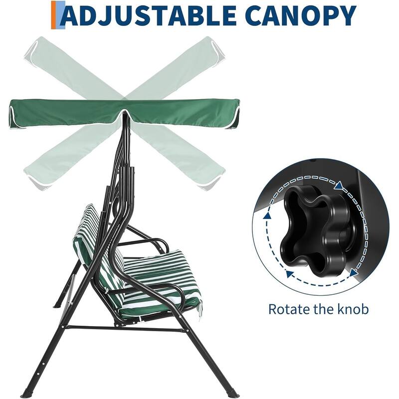 3-Seat Patio Outdoor Porch Swing Chair with Adjustable Canopy for Backyard Lawn Garden