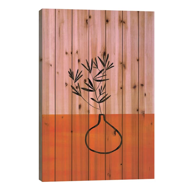 Pink Orange Houseplant Print On Wood by EnShape - Multi-Color - 26x18x1.5