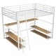preview thumbnail 14 of 12, Full Size Metal Loft Bed with Desk, Storage Shelves & Charging Station, White