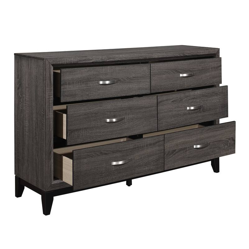Dresser Gray Finish Polished Hardware Wooden Bedroom Furniture