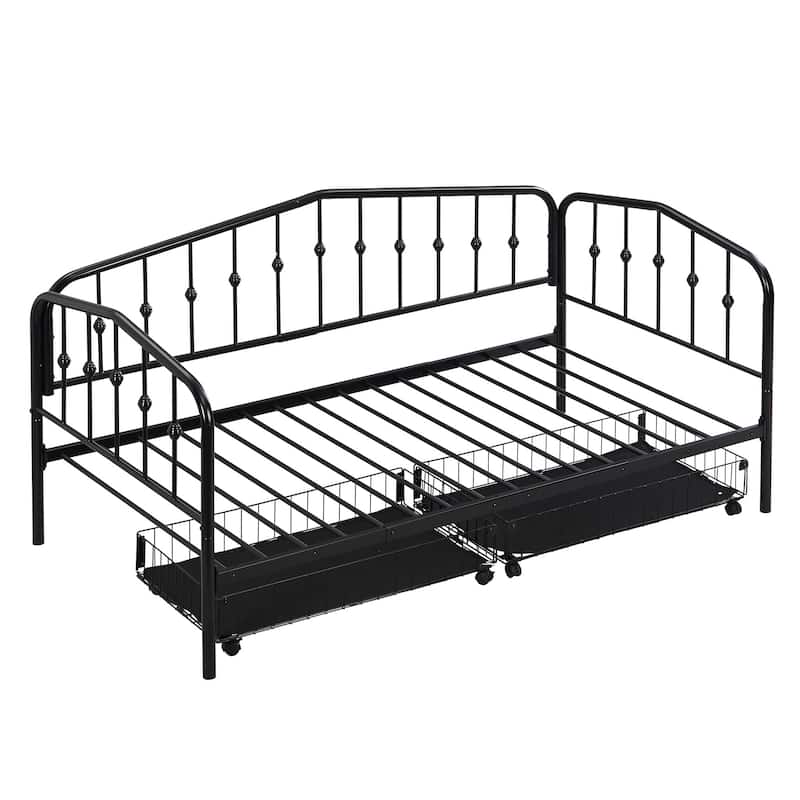 HomeRoots Black Metal Twin Bed Frame With Drawers