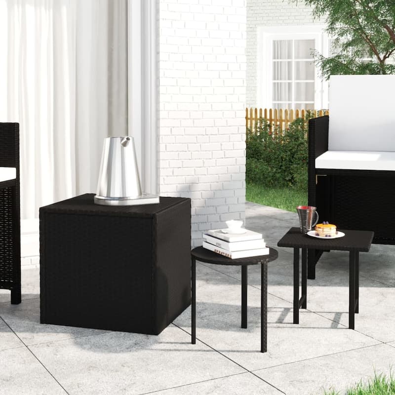 vidaXL Side Tables 3 pcs Black Poly Rattan - 19.7" x 19.7" x 16.9" - Black