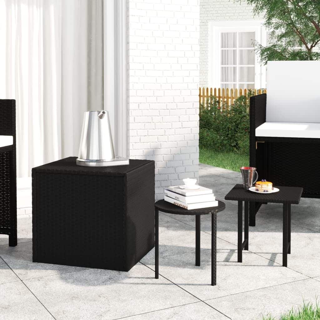 vidaXL Side Tables 3 pcs Black Poly Rattan - 19.7" x 19.7" x 16.9"