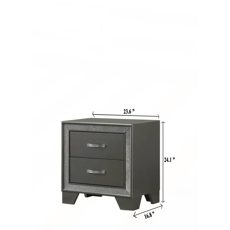 Contemporary 1pc Nightstand with Sparkling Accent Band and Two Drawers for Elegant Bedroom Storage