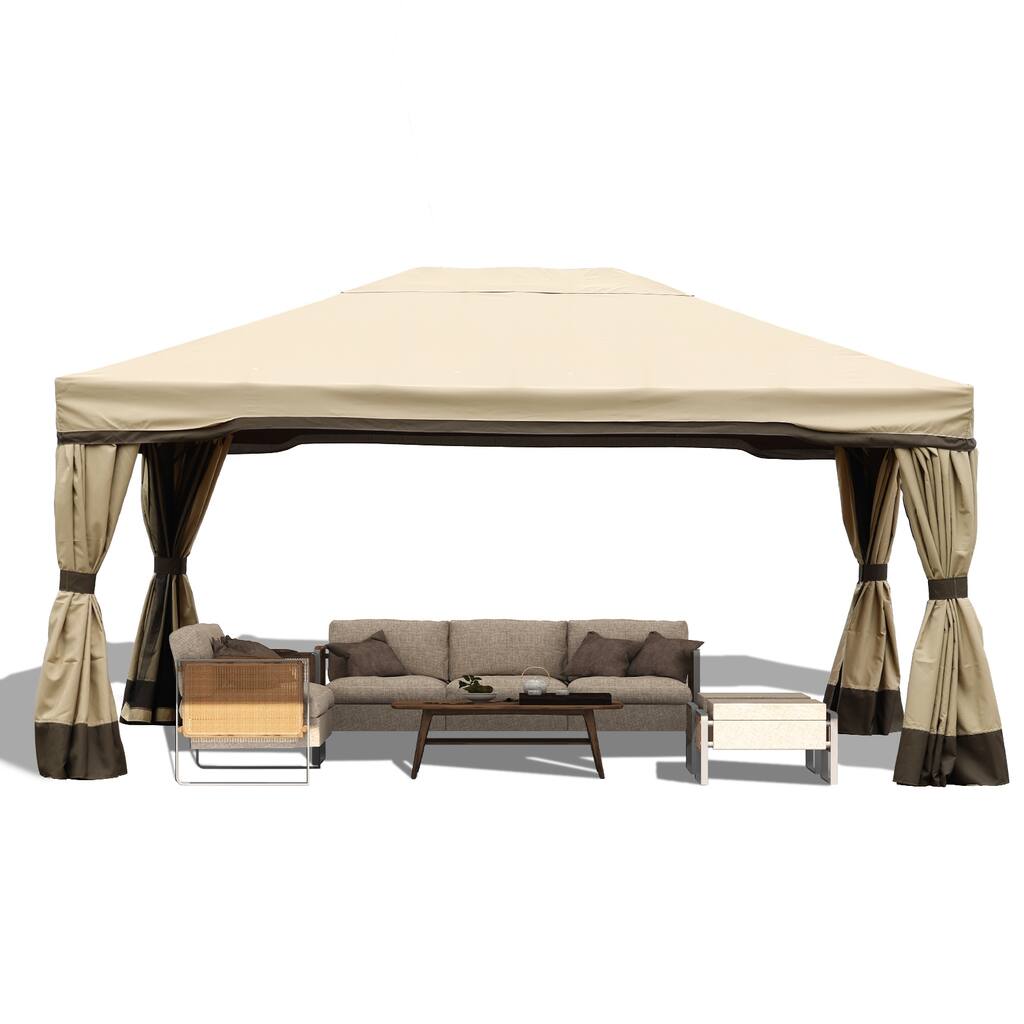 Aoodor Patio Gazebo Aluminum Outdoor Tent Shelter Canopy with Privacy Curtain and Netting