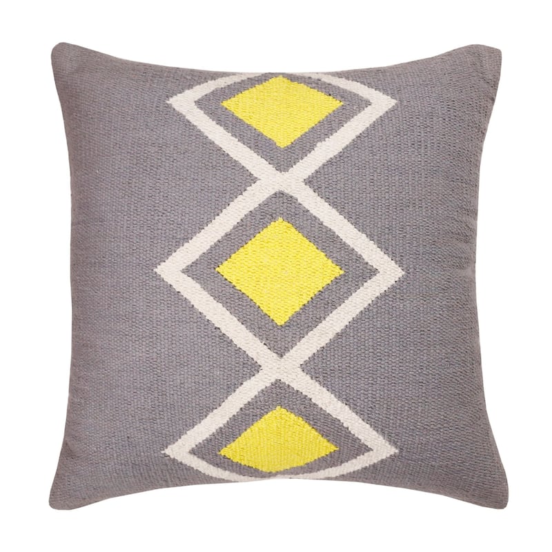 Hand Woven Center Diamond Square Throw Pillow - 20" - Gray and Yellow