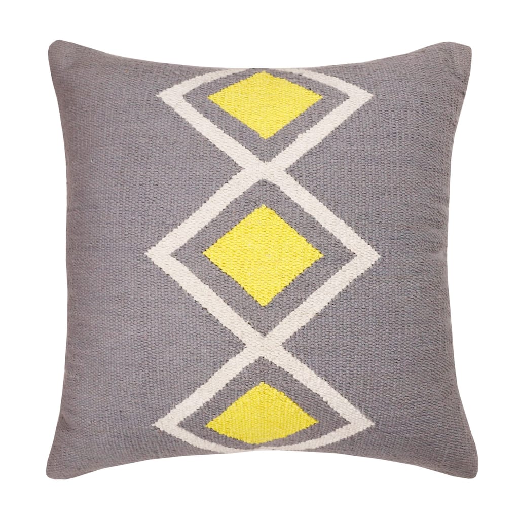 Hand Woven Center Diamond Square Throw Pillow - 20" - Gray and Yellow