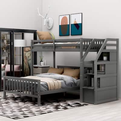Functional Twin Over Full Bunk Bed with Convertible Ladder and Storage, Perfect for Kids