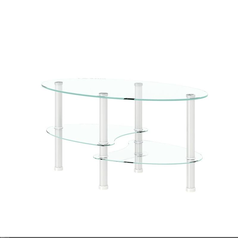 Modern 3-Tier Oval Glass Coffee Table