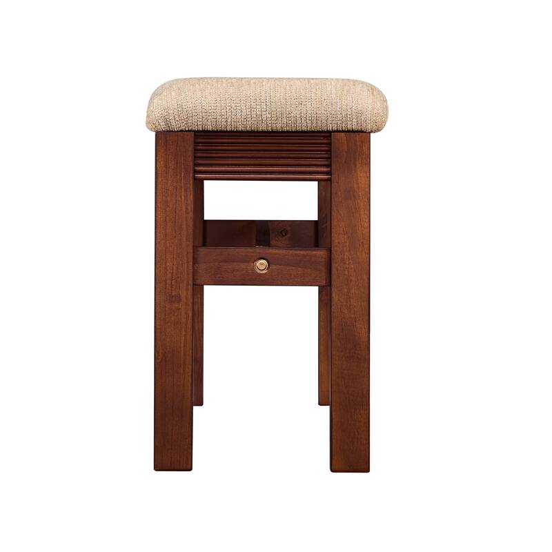 Fluted Counter Height Bar Table Set for 2, Dining Table with Fabric Upholstered Bar Stool with Solid Wood Legs
