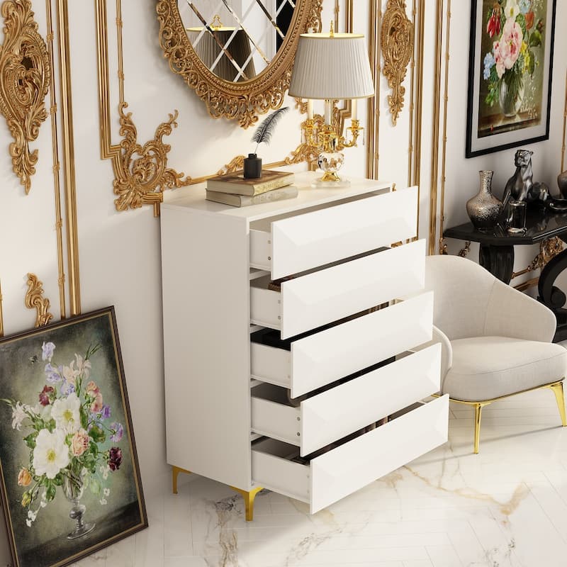 The Ascent Highboy Geometric Drawers & Luxe Gold Detailin Entryway - 31.5"W