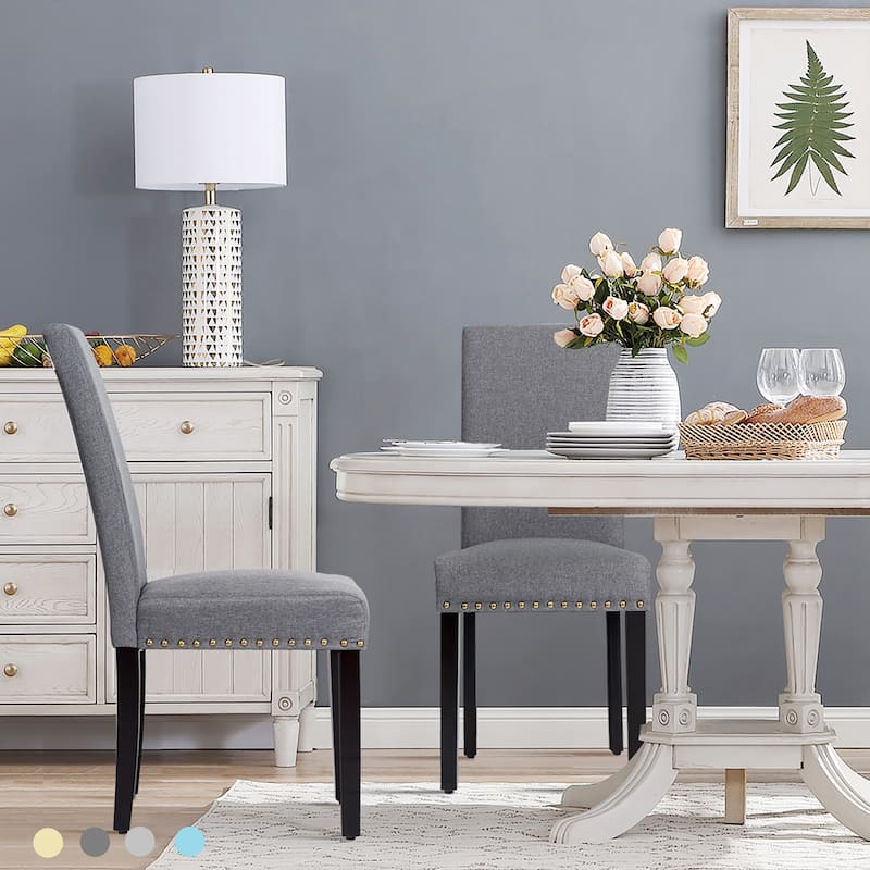 Costway Set of 4 Fabric Dining Chairs w/Nailhead Trim - See Description