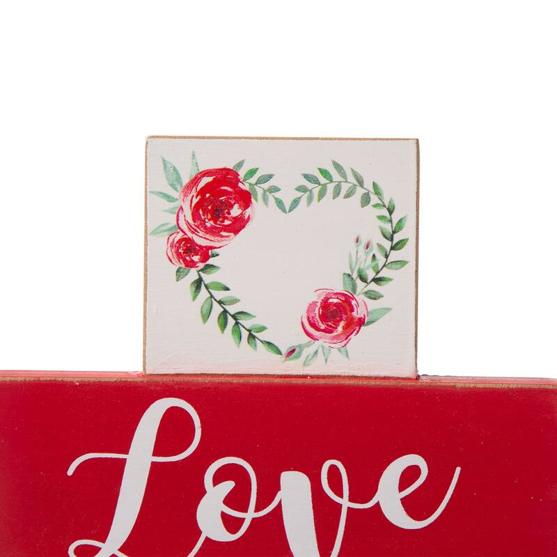 Glitzhome Valentines LED Wooden Block Love Table Decor