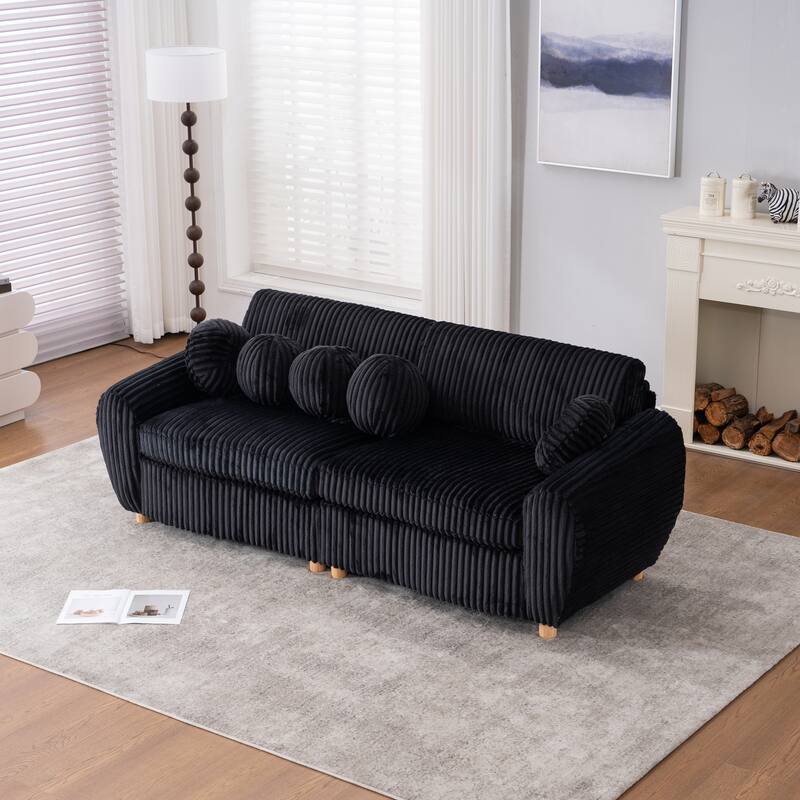 Modern Corduroy 2-Seater Sofa, Corner sofa with Solid Wood Frame, for Living Room and Apartment, Black