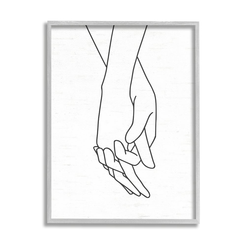 Stupell Romantic Holding Hands Outline Drawing Loving Couple Framed Wall Art, Design by Lettered and Lined - White