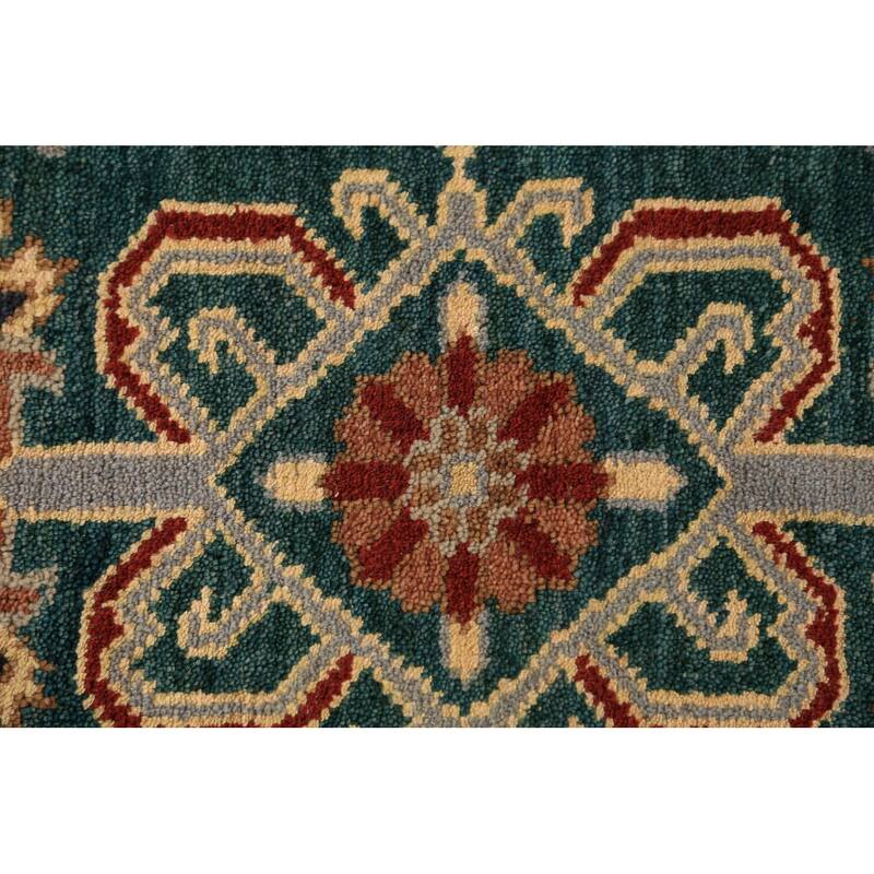 All-Over Green Kazak Indian Runner Rug Handmade Wool Carpet - 2'6"x 9'11"