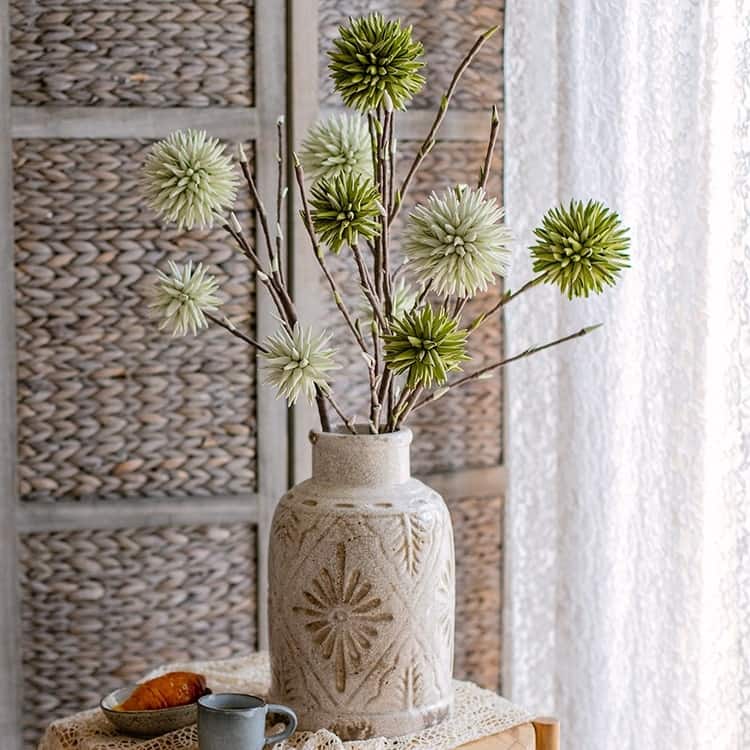 RusticReach Round Ball Flower on Twig Stem in Green