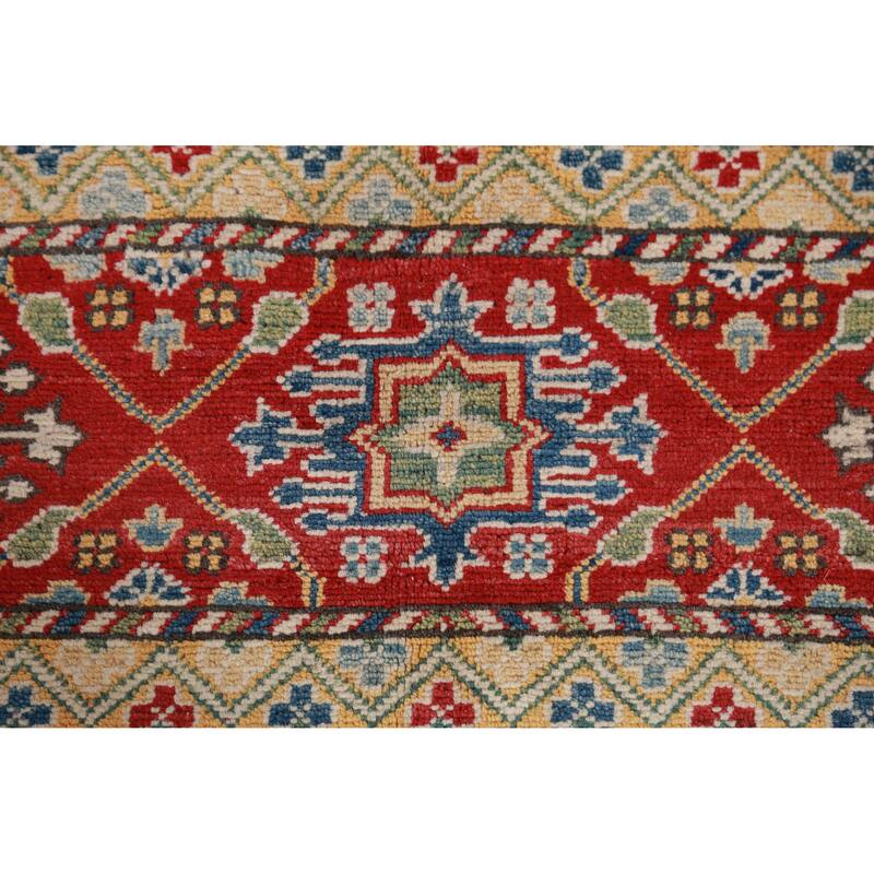Hand Knotted Oriental 100% Wool Carpet Traditional Geometric Multi-Colored Kazak Area Rug - 11' 3'' X 9' 1''