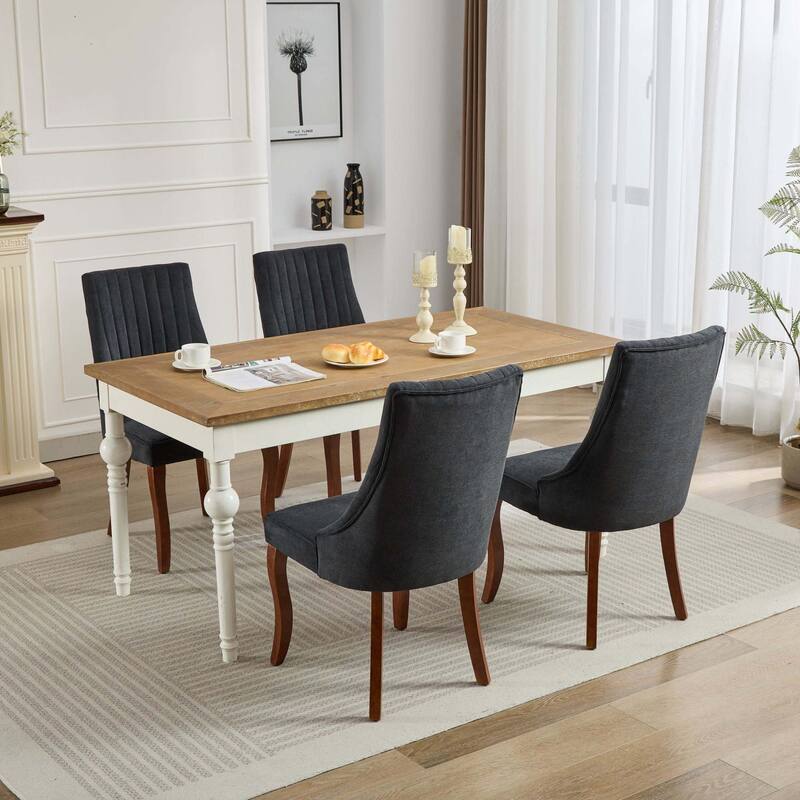 Linen Dining Chairs Channel Kitchen Dinner Chair,Set of 2