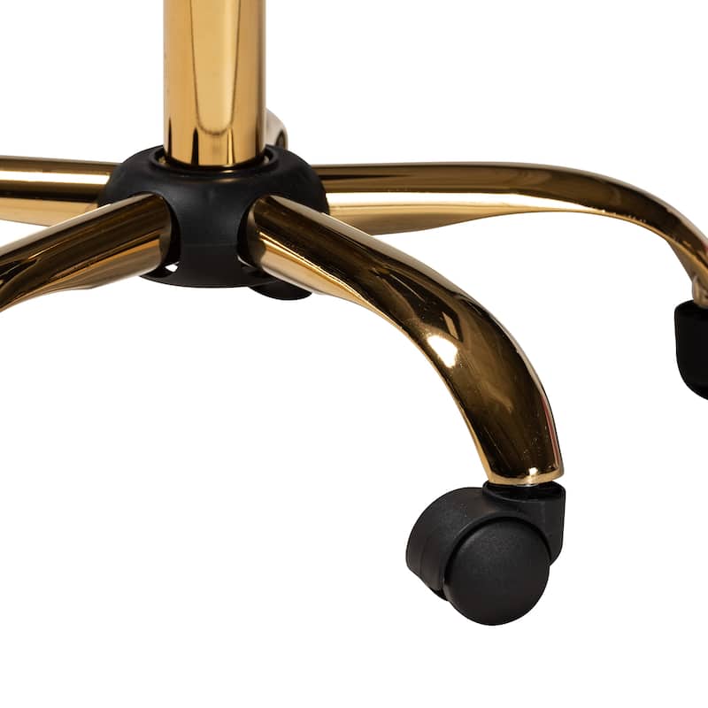 Kabira Contemporary Glam and Luxe Velvet Fabric and Gold Metal Swivel Office chair