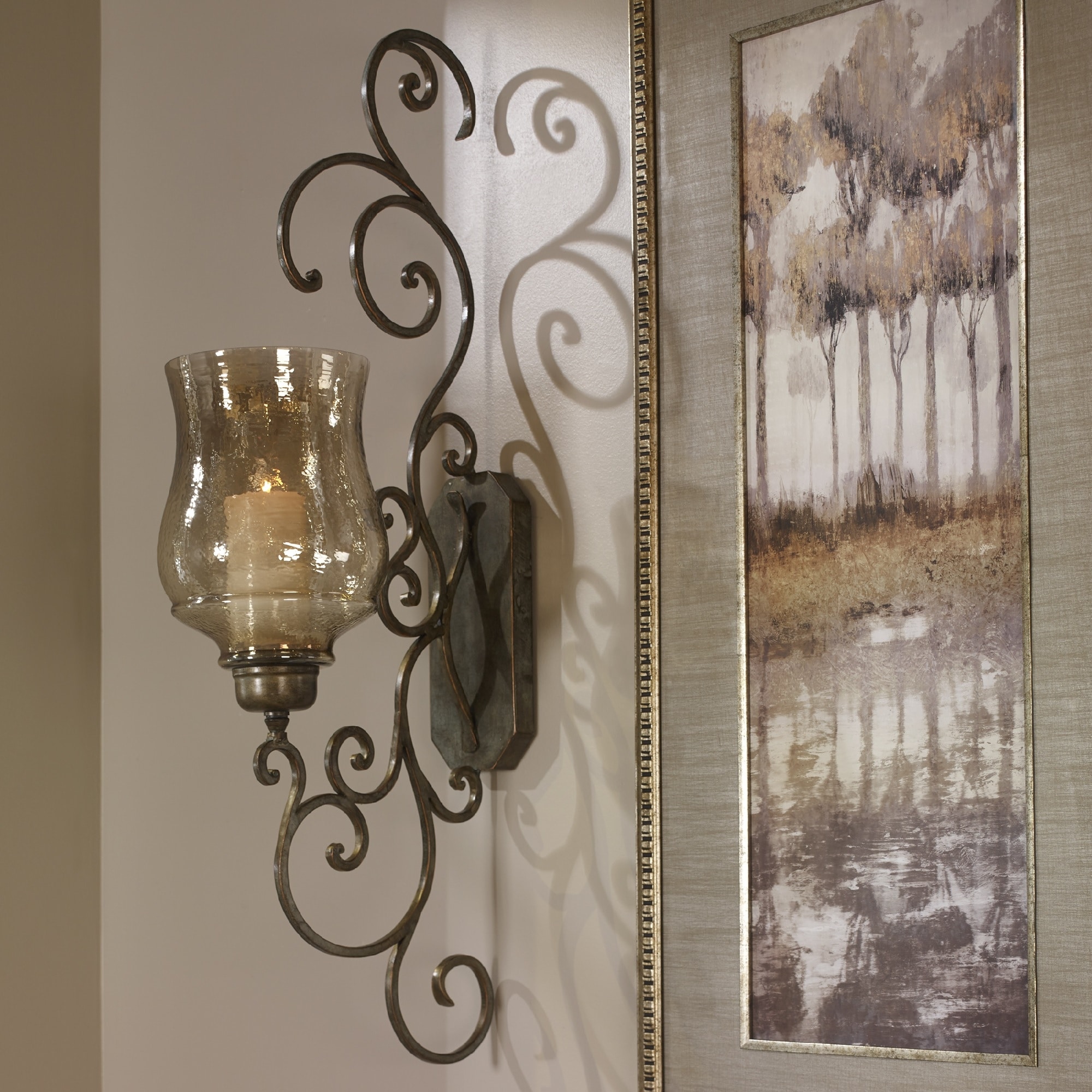 Shop 39 Amber Glass Metal Curl Wall Sconce With Candle On Sale