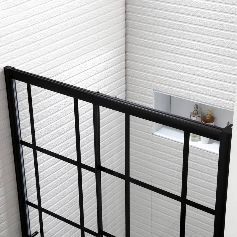 FELYL 48" W × 72" H Single Sliding Framed Shower Door with Heat Soaking Process and Protective Coating Clear Glass