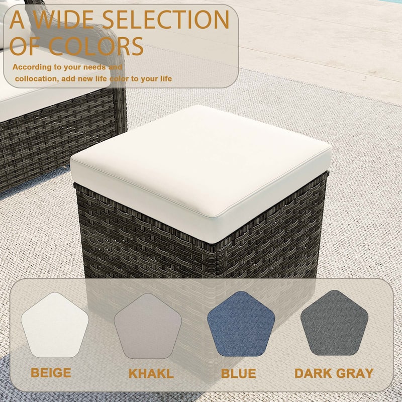 17.7" W Outdoor Rattan Patio Square Ottoman with Seat Cushion