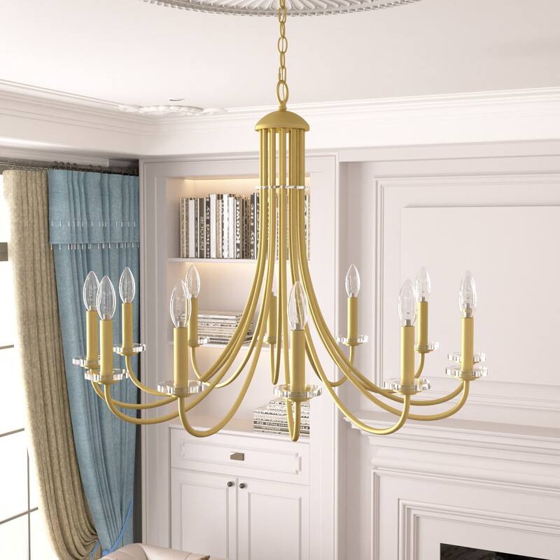 Modern 12-light Dimmable Empire Gold Chandelier