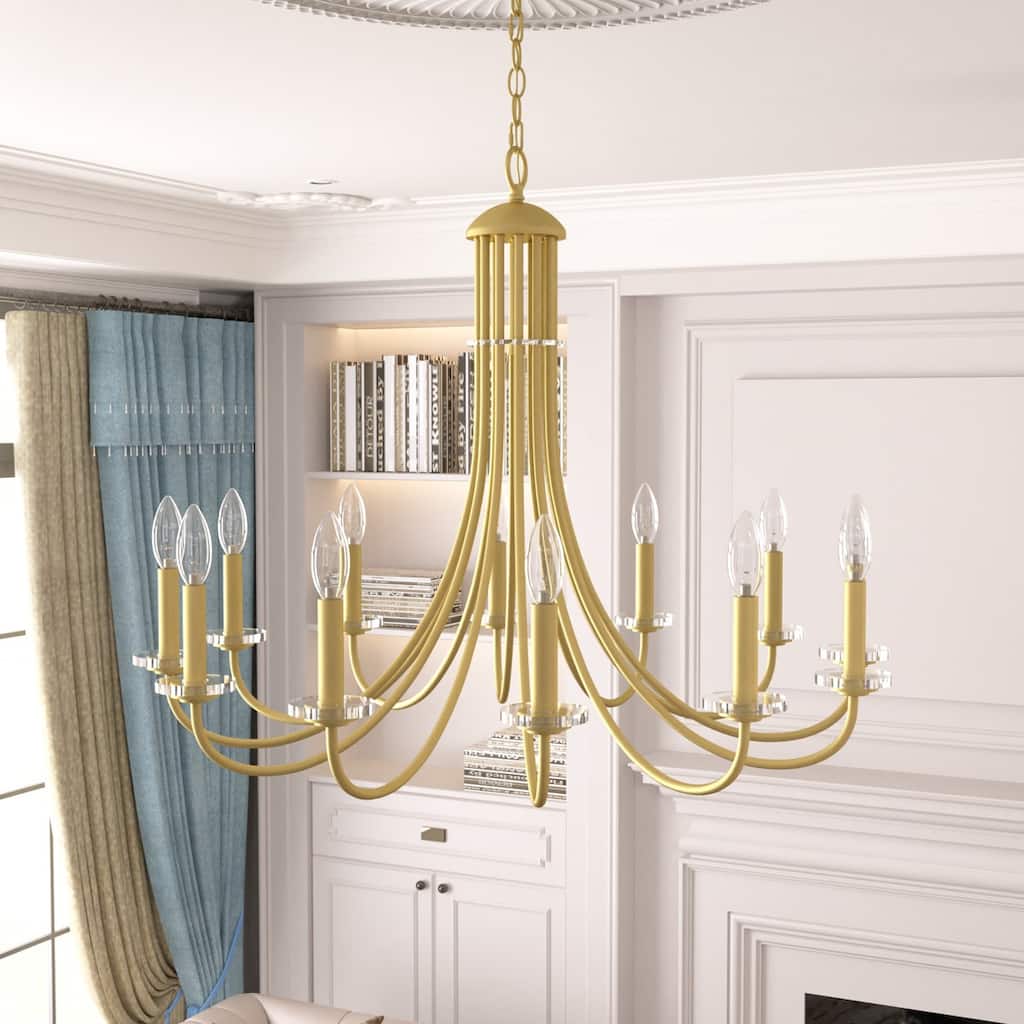 Modern 12-light Dimmable Empire Gold Chandelier