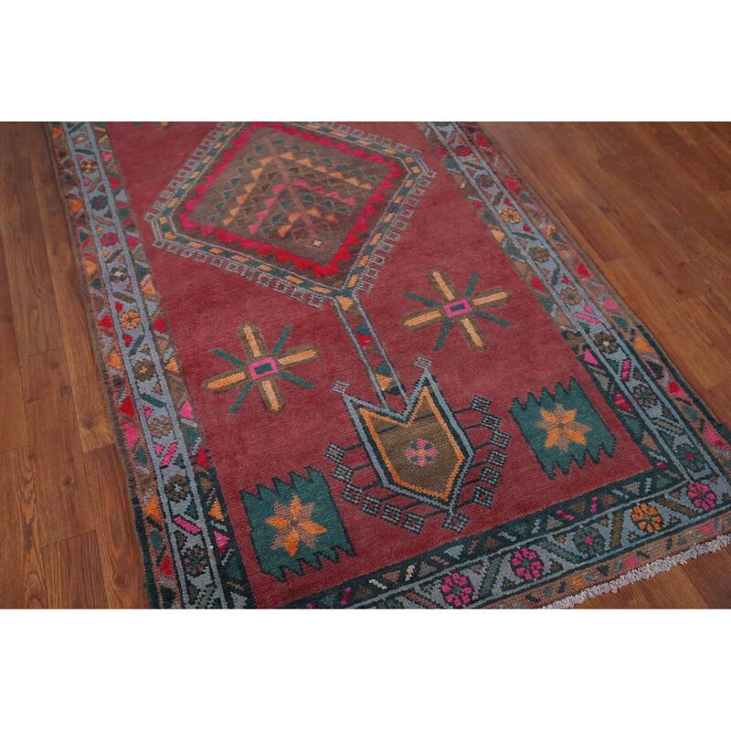 Tribal Ardebil Vintage Persian Runner Rug Handmade Wool Carpet - 3'5" x 12'9"