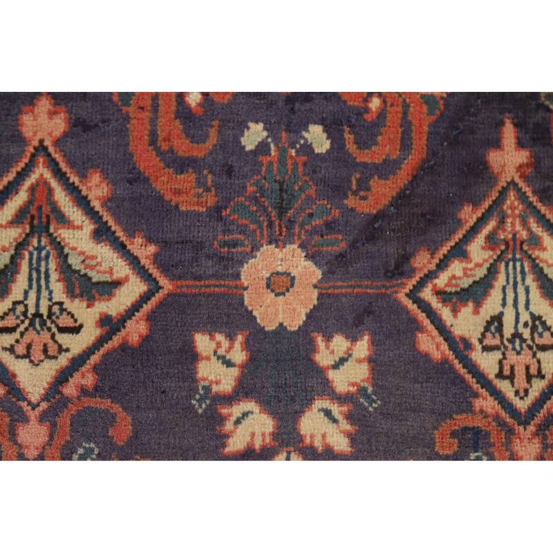 Hand Knotted Oriental 100% Wool Carpet Traditional Geometric Navy Blue & Blues Mahal Runner Rug - 10' 8'' X 3' 5''