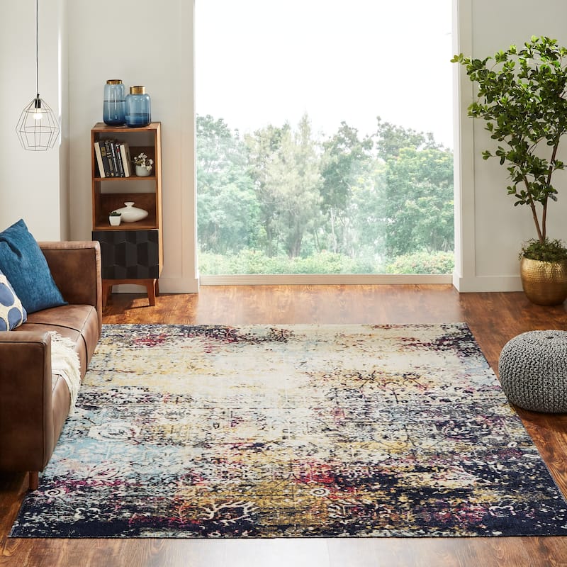 Modern Abstract Indoor/Outdoor Area Rug - 7'9" x 9'9" - Gold/Pink