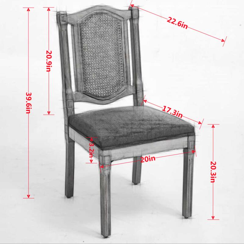 Solid Wood Dining Chair with Rattan Back and Cushioned Seat