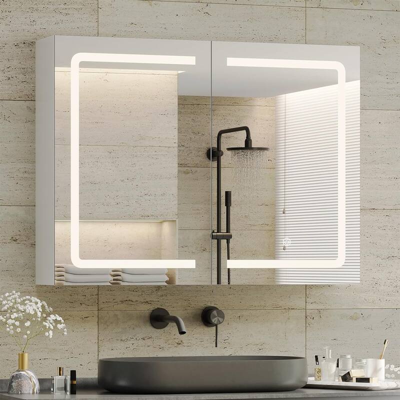Lighted Medicine Cabinet Bathroom Wall Mounted Storage Doors - Duble Doors