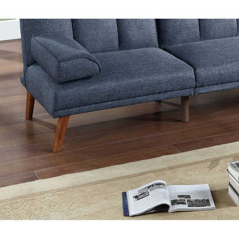 Navy Polyfiber 2pc Sectional Sofa with Wood Legs, Adjustable Chaise, Convertible Bed
