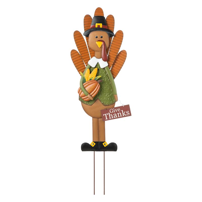 Glitzhome Fall Harvest Metal Yard Stake Hanging Decor for Thanksgiving (2-3 Functions)